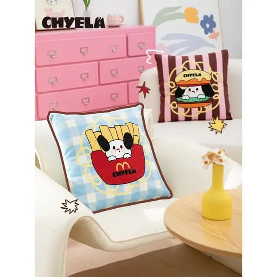 Bonito hambúrguer batatas fritas quadrado travesseiro quarto cama travesseiro de alto valor sala estar travesseiro almof