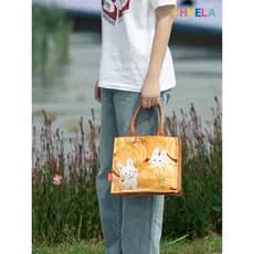 Pêssego branco Original pintado à mão pequeno quadrado saco bonito coelho nicho Design sacola mão-transporte bolsa de lo