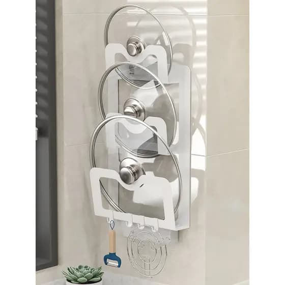 Utensílios de cozinha de aço inoxidável branco pote tampa rack placa de corte vegetal rack de armazenamento multifuncion