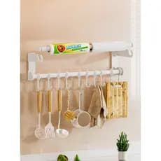 Gancho de cozinha branco sem perfuração, cabide de parede, suprimentos de utensílios de cozinha, colher, espátula, cabid