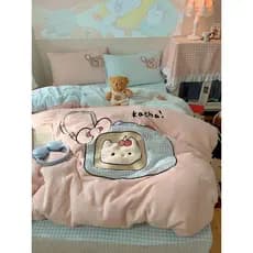 Menina dos desenhos animados remendo bordado leite veludo cama conjunto de quatro peças quente Coral veludo lençol colch