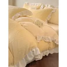 Renda estilo princesa inverno leite veludo conjunto de quatro peças cama esculpida veludo Coral veludo folha colcha capa
