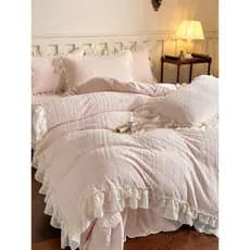 Estilo princesa esculpido leite veludo conjunto de quatro peças dupla renda colcha capa estilo fada capa de cama engross