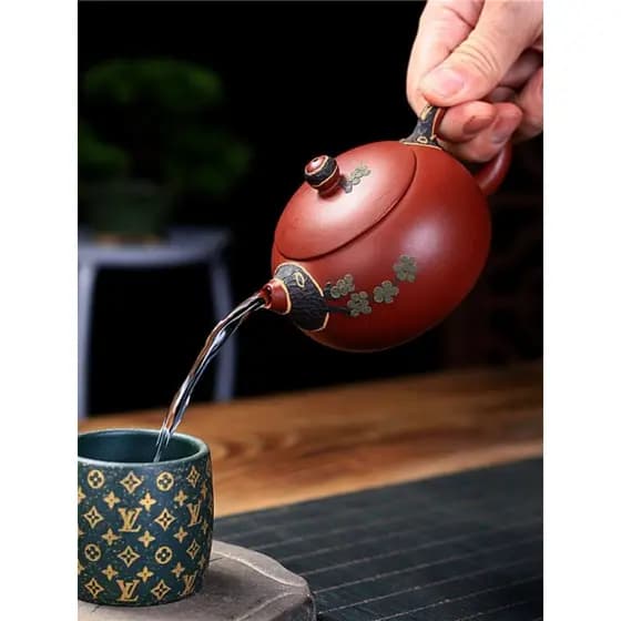 Zisha bule Dahongpao pinho agulha Xishi bule esculpido à mão lama pintado conjunto de chá fabricante estilo chinês bule