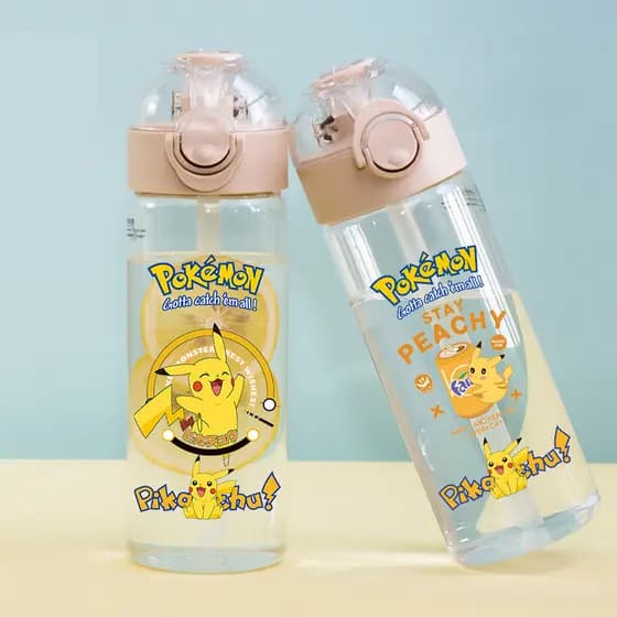 Copo de água Pikachu Xiaozhi Pokémon crianças estudante copo de palha de plástico feminino portátil garrafa de água de g