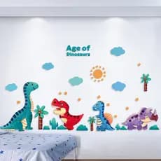 Adesivos autoadesivos Layout do jardim de infância dos desenhos animados adesivos de parede menino quarto cabeceira dino