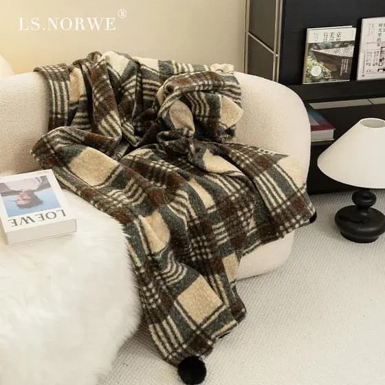 Cobertor estilo britânico Retro xadrez Cashmere velo cobertor Nap ar condicionado cobertor xale sofá cobertor de cabecei
