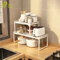 Zona confortável prateleira de cozinha armário em camadas pote rack bancada dupla camada tempero gabinete separação inte