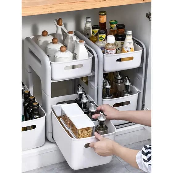 Prateleira para pia de cozinha, gaveta em camadas, bancada de banheiro doméstico, caixa de armazenamento de cosméticos s