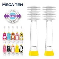 MEGA dez 360 escova de dentes elétrica infantil, cabeça de escova de substituição, pacote com 2 peças, cabeça de escova
