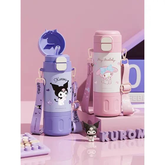 Copo de água para estudantes Sanrio Kuromi Copo térmico de alto valor 2024 Novo estilo duplo para beber 316 Copo de palh