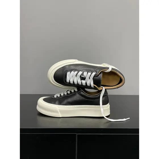 [Baba Xiansen] Tênis masculino de sola grossa estilo Casual preto branco com cadarço e aumento de altura texturizado cou