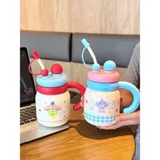 Copo térmico de mesa feminino, copo de água com tampa, forro de cerâmica, alça de estudante, escritório, café, copo de p