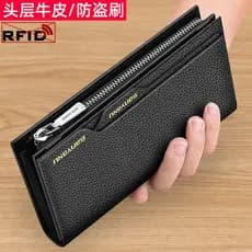 Carteira masculina de couro genuíno 2025 novo estilo longo grande capacidade Slot para vários cartões de couro embreagem