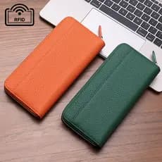 Ben Yanu Carteira feminina de couro longo com zíper Bolsa de embreagem de grande capacidade Novo estilo Moda Carteira de