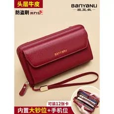 Carteira feminina estilo longo Ben Yanu 2026 novo estilo bolsa de embreagem de couro genuíno grande capacidade carteira