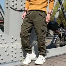 Primavera outono calças masculinas Multi-bolso tornozelo-tirada tornozelo comprimento calças na moda masculino gordo tam