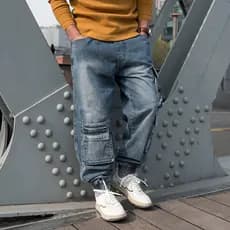 Hip-Hop plus size Denim calças masculinas soltas Harem calças mais gordura plus size cordão Jeans Multi-