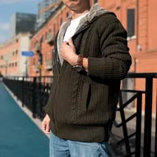 2024 zíper de malha Cardigan inverno masculino quente camisola jaqueta engrossado velo com capuz moletom masculino taman