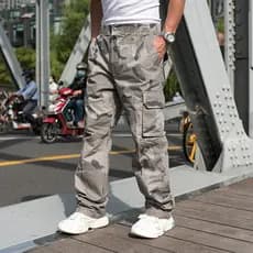 Moda gordura Plus Size calças masculinas cintura elástica solta em linha reta Velcro bolso camuflagem macacão masculino