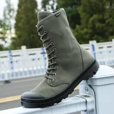 Botas Martin de lona de cano alto verde exército, botas masculinas com cadarço e dez fivelas, botas de carga ao ar livre