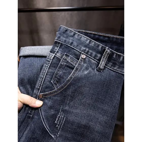 2025 primavera outono novo estilo High-End lavado Jeans masculino em linha reta fino ajuste Micro-estretch All-