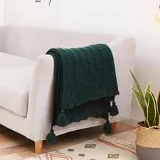 Verde escuro nórdico cobertor sofá cobertor americano ar condicionado cobertor de malha simples decorativo borla coberto