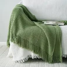 Cobertor de sofá verde fresco nórdico, cobertor decorativo de malha de cor sólida, novo estilo, cobertor de lã multicolo