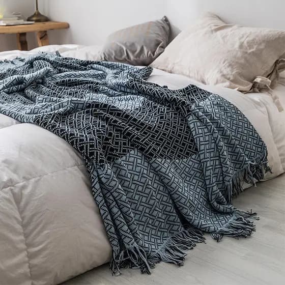Azul escuro Casual cobertor simples moderno lã verão engrossado contraste grade borla cabeceira quarto sofá capa coberto