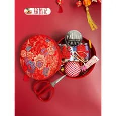 Conjunto de costura de casamento brocado tesoura dourada caixa de presente de ano novo
