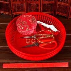 Cesta de costura de casamento de brocado Cesta vazia de casamento Linha de costura Luo Maquiagem de dote feminina com te