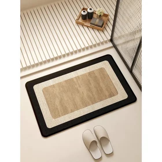 Japonês simples imitação de linho tapete do banheiro preto branco quadro geométrico porta do banheiro absorver água Anti
