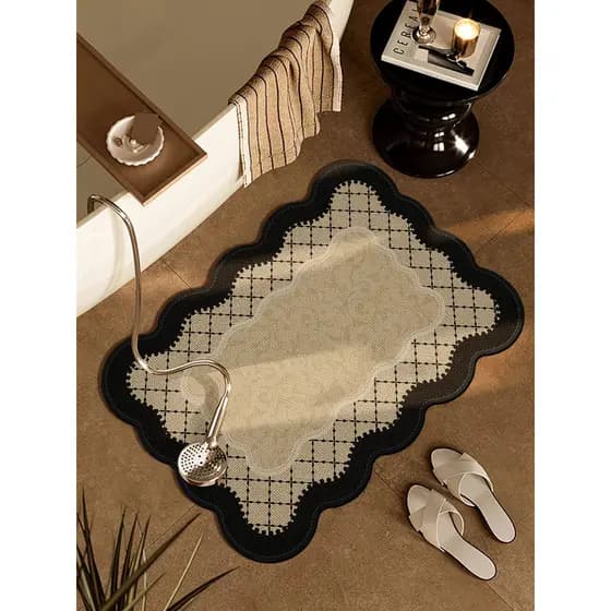 Estilo Medieval imitação de linho tapete de banheiro absorver água de secagem rápida porta do banheiro em forma especial