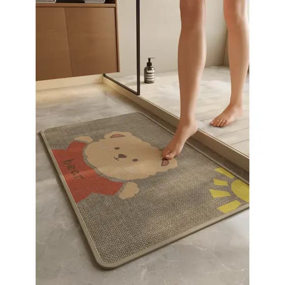 Urso dos desenhos animados dos desenhos animados banheiro imitação de linho tapete porta do banheiro absorver água de se