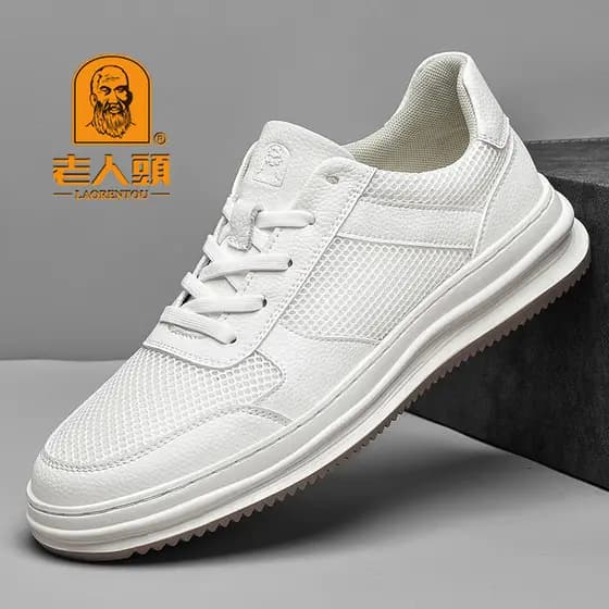 Cabeça de idosos sapatos masculinos malha respirável tênis casuais de sola grossa tênis esportivos masculinos de couro s