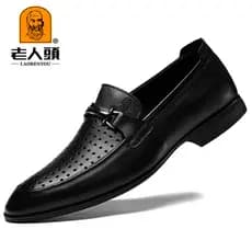 Cabeça de idosos sapatos casuais genuínos homens preguiçoso capa pé negócios sapatos de couro Formal oco respirável sapa
