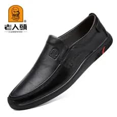 Sapatos de couro casuais masculinos com capa de couro genuíno para idosos, sapatos de sola macia para dirigir, ervilhas,