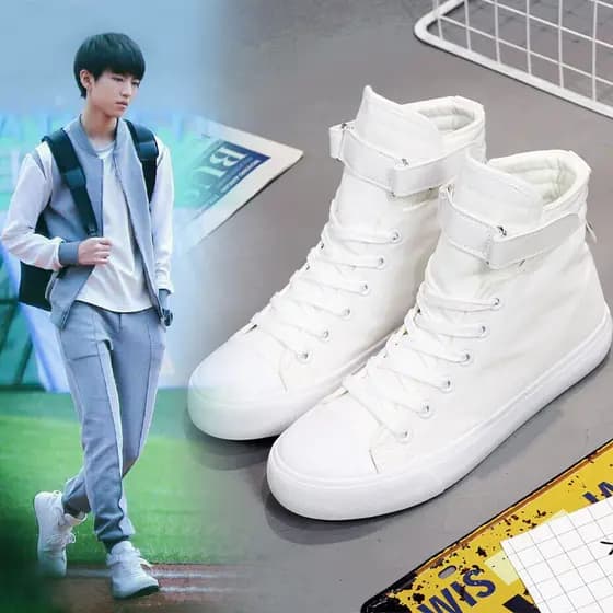 Mesmo estilo do tfboys sapatos Wang Junkai alta qualidade interior aumentando sapatos de lona branca menina estudante sa