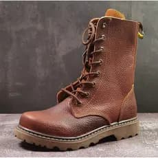 Botas Martin de couro genuíno retrô com cadarço, botas masculinas de cano alto, botas de couro à prova d'água, cano médi