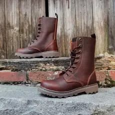 Botas Martin masculinas de couro genuíno retrô com cadarço, botas de couro de cano médio de cano médio, à prova d'água,