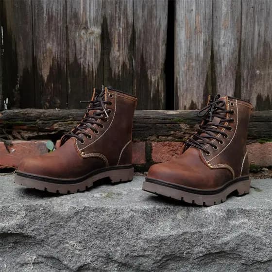 Botas Martin de couro de camada superior Real, homens, mulheres, couro genuíno, cano alto, Plus Size, americano, marrom,