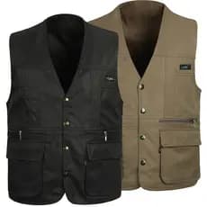 Roupas masculinas pai roupas colete de meia-idade idosos primavera outono fino Multi-bolso bolso voluntário colete