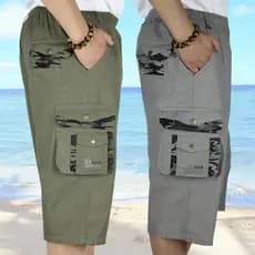 2025 novo estilo masculino cortado Shorts de algodão puro cintura elástica meia-idade solto estilo fino pai usar Multi-b