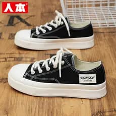 Sapatos de lona humana feminino primavera 2026 novo estilo tênis de sola grossa ins na moda respirável preto estudante t