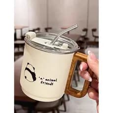 Copo de café de aço inoxidável copo portátil Takeaway copo de água high-end requintado casal copo de palha sentimento hi