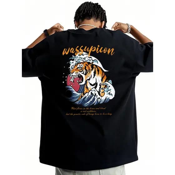 WASSUP Americano Retro Original Casual Camiseta de Manga Curta Masculina Verão 2026 Novo Estilo Solto Top oversize