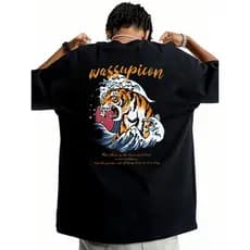 WASSUP Americano Retro Original Casual Camiseta de Manga Curta Masculina Verão 2026 Novo Estilo Solto Top oversize