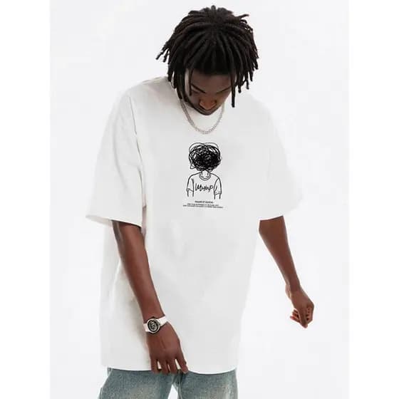 WASSUP ícone Anime Manga Curta Casal Camiseta Meninos Country Street Wear ins2026 Verão Pesado Puro Algodão Solto