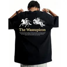 WASSUP American Letter White Camiseta Masculina de Manga Curta Verão 2026 Novo Estilo Street Wear Top de Meia Manga de A