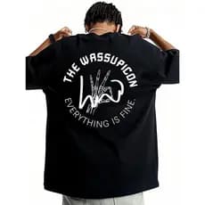WASSUP Americano Retro Casual Camiseta de Manga Curta Masculina Verão 2026 Novo Estilo Solto oversize Casal Top